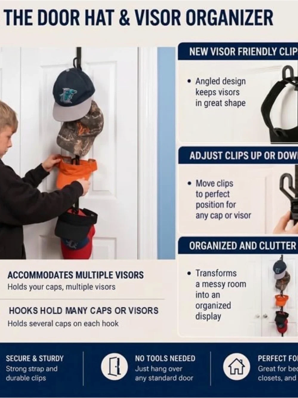 Door Hat & Visor Organizer - Over-the-Door Cap Rack set of 2